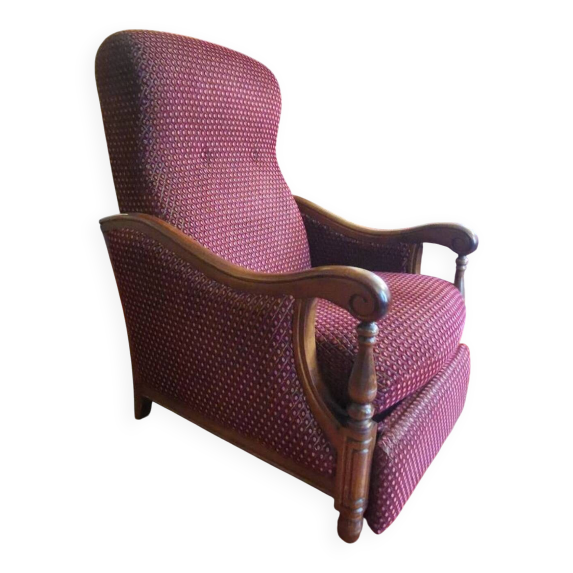 Louis XV style velvet and cherry wood reclining armchair
