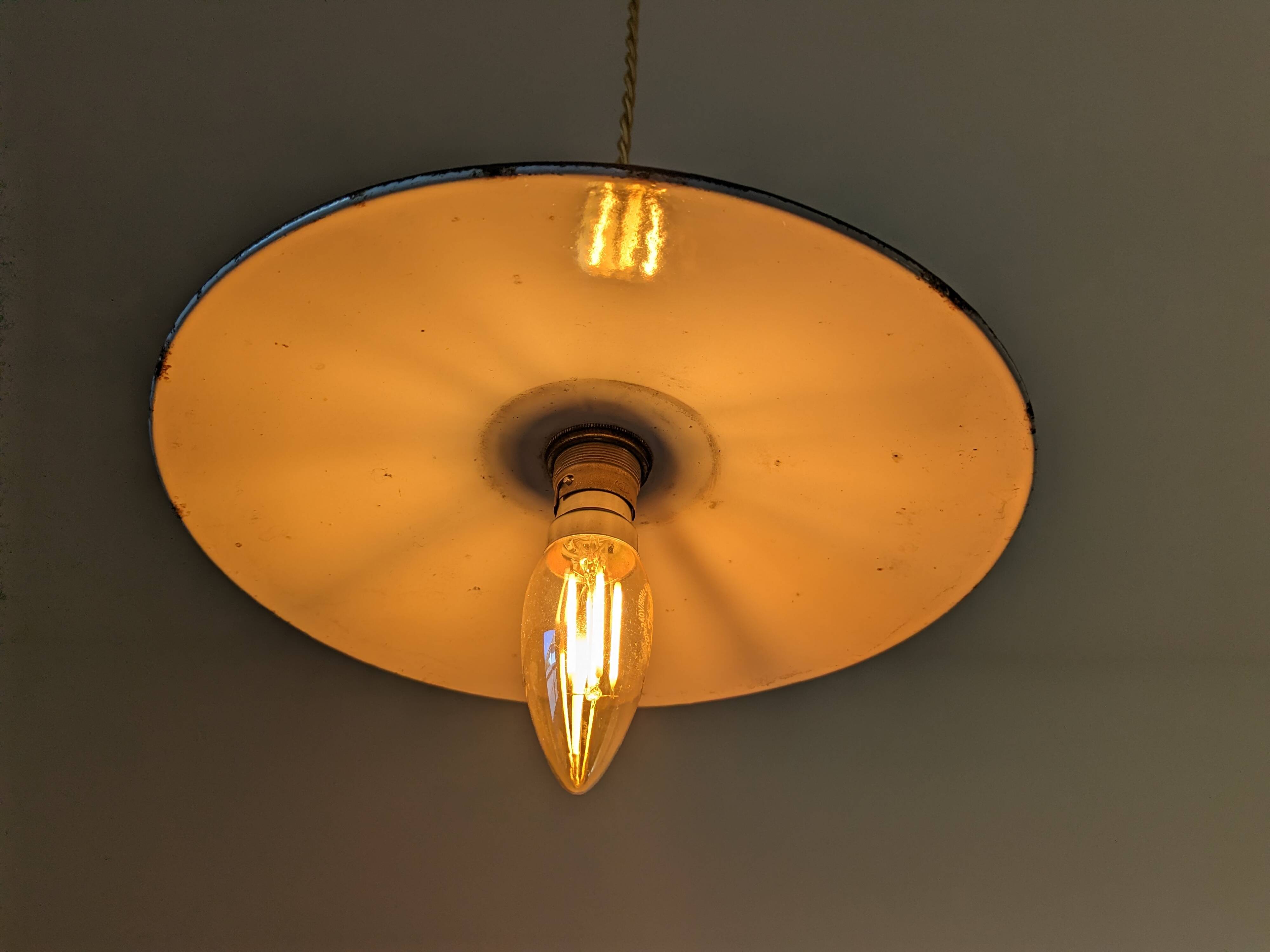 Vintage industrial pendant light in green enamelled sheet metal