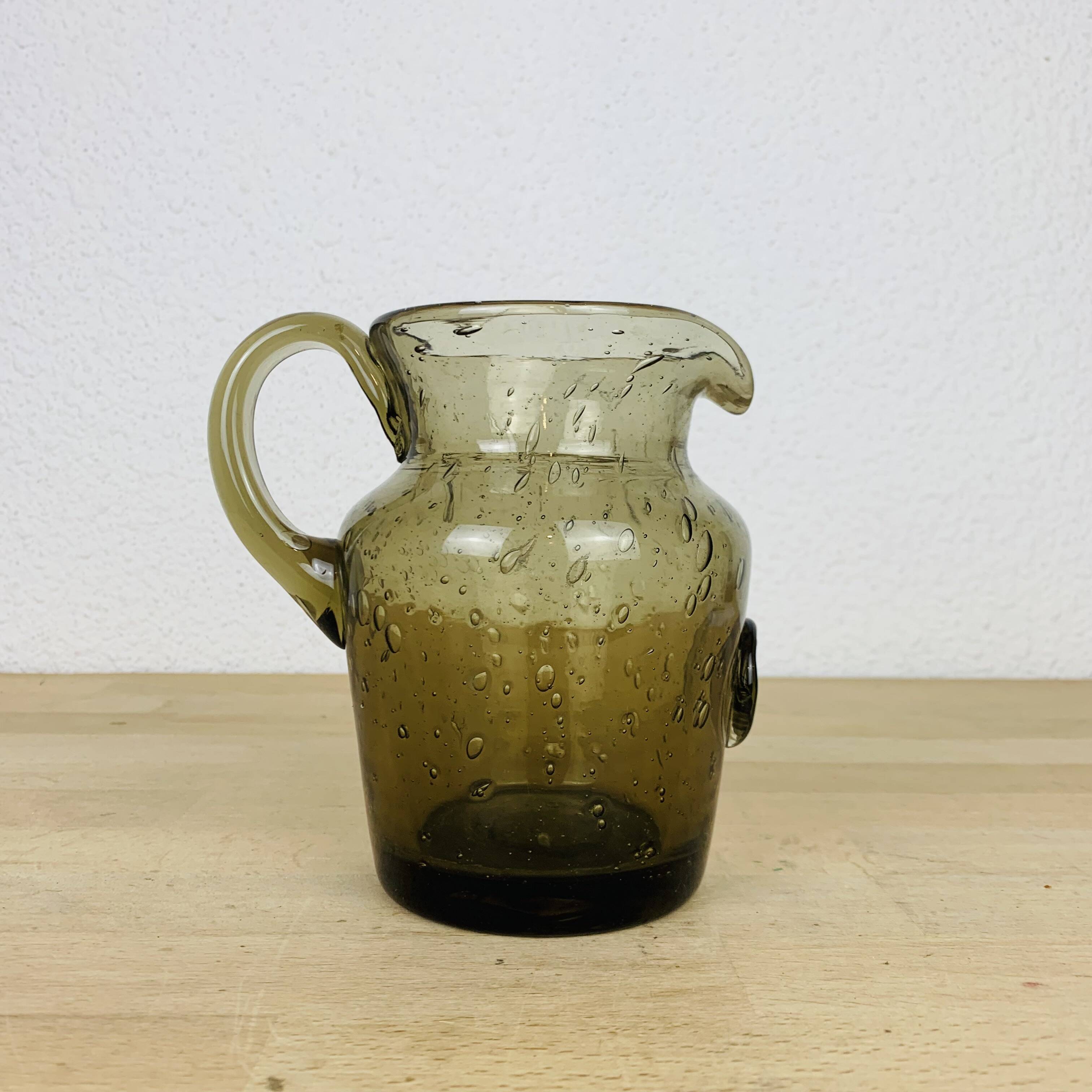 Vintage smoked bubbled glass pitcher