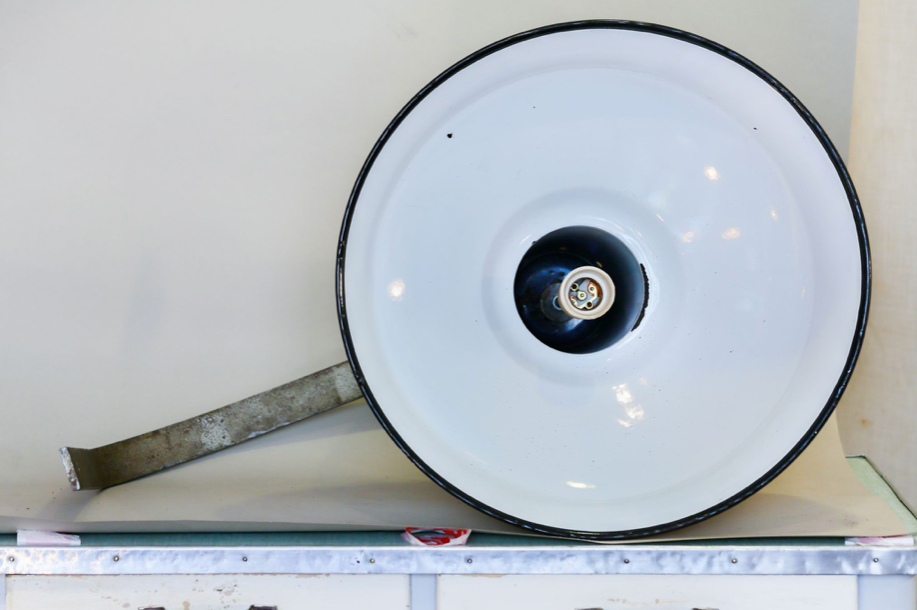 Large industrial wall lamp iron and lampshade enamelled tole