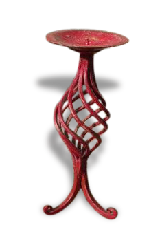 Twisted, patinated wrought iron candlestick red vintage, with pink rose candles