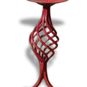 Twisted, patinated wrought iron candlestick red vintage, with pink rose candles