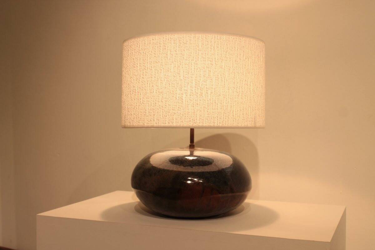 Round glazed ceramic lamp - from the 1960s