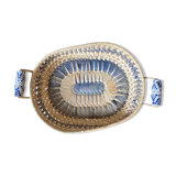 Wicker basket and vintage asymmetrical antique ceramic