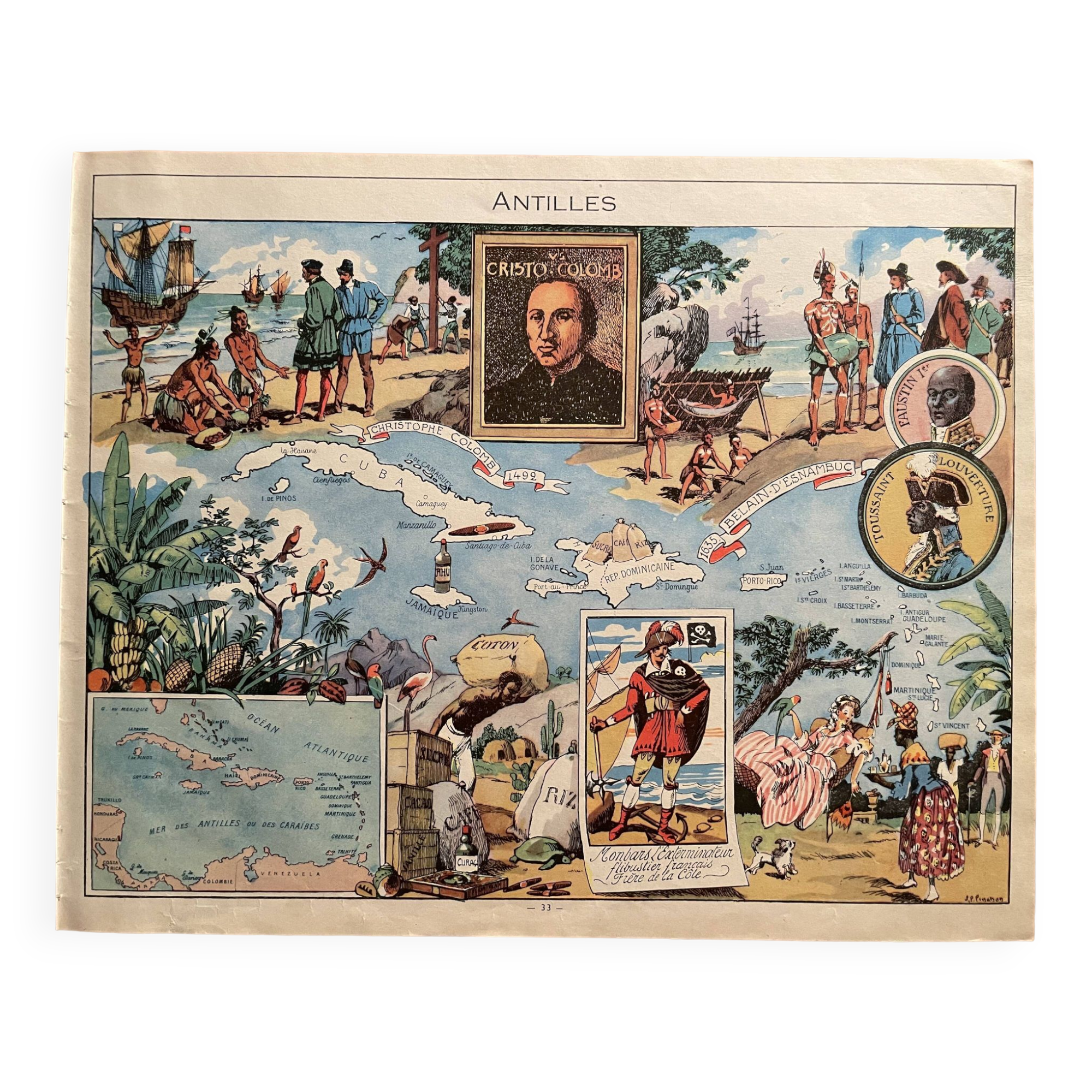 Old West Indies map poster - JP Pinchon - 1940