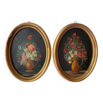 Duo of paintings "bouquet of flowers"