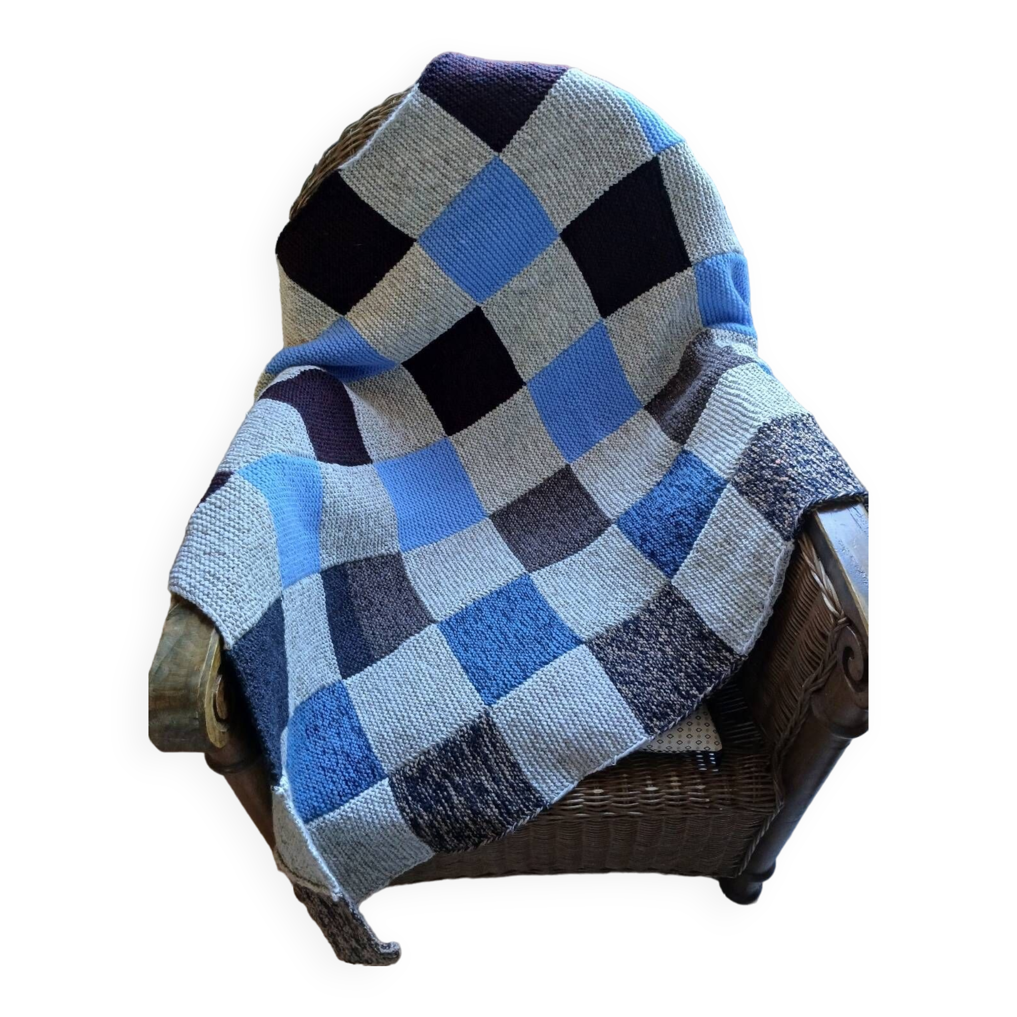 Hand knitted patchwork plaid