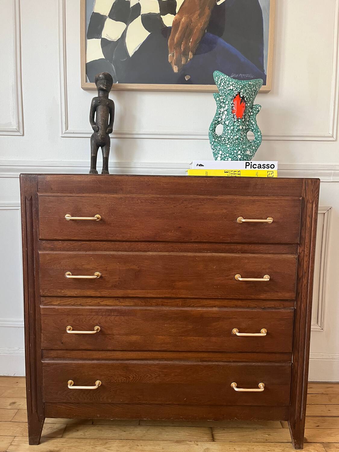 Commode en bois massif vintage années 60