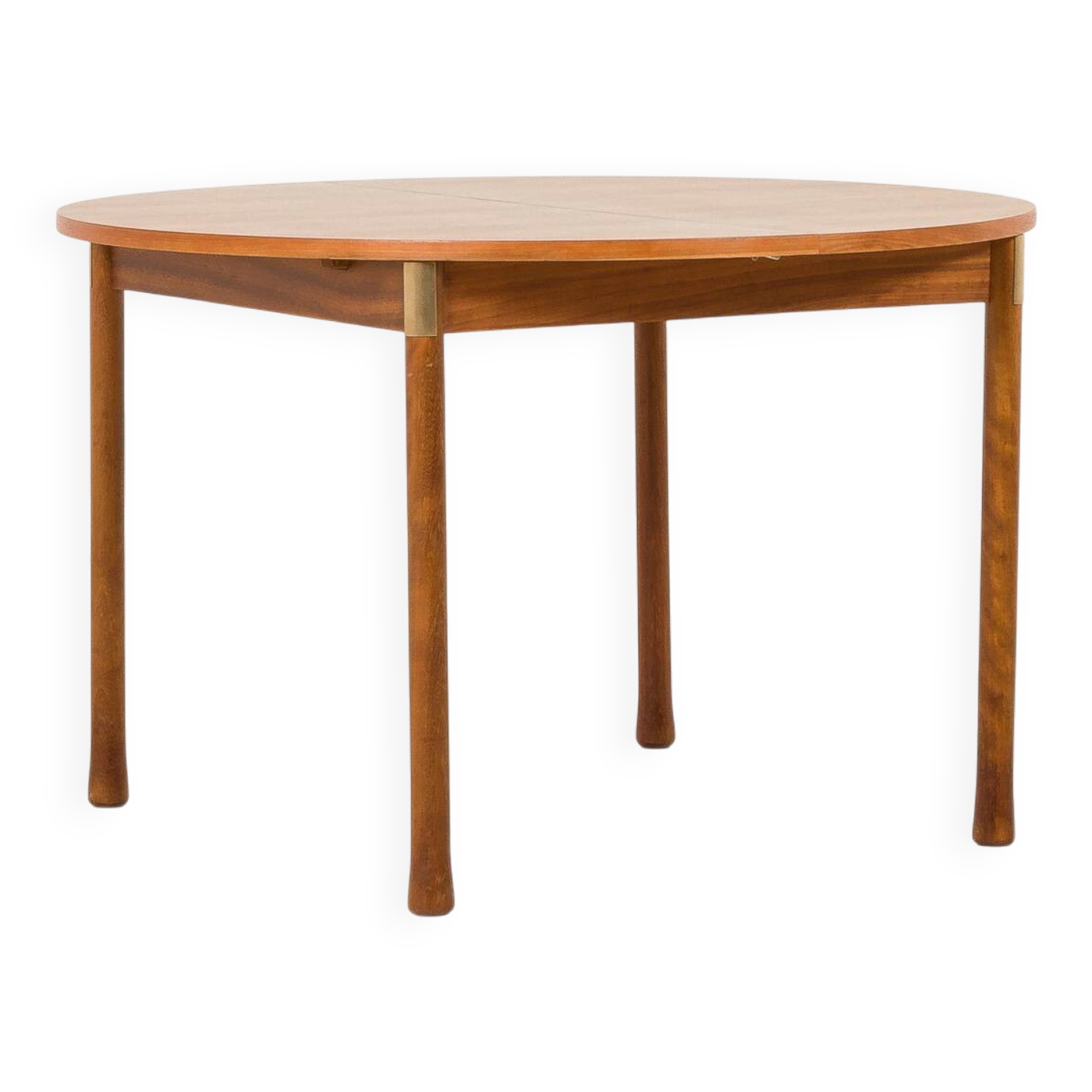 Italian mid-century round extension teak table with brass details, 1960s