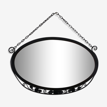 Oval art deco mirror in wrought iron 94x60cm