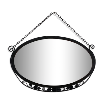 Oval art deco mirror in wrought iron 94x60cm