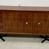 Scandinavian enfilade in veneered wood with iron legs, 20th century.