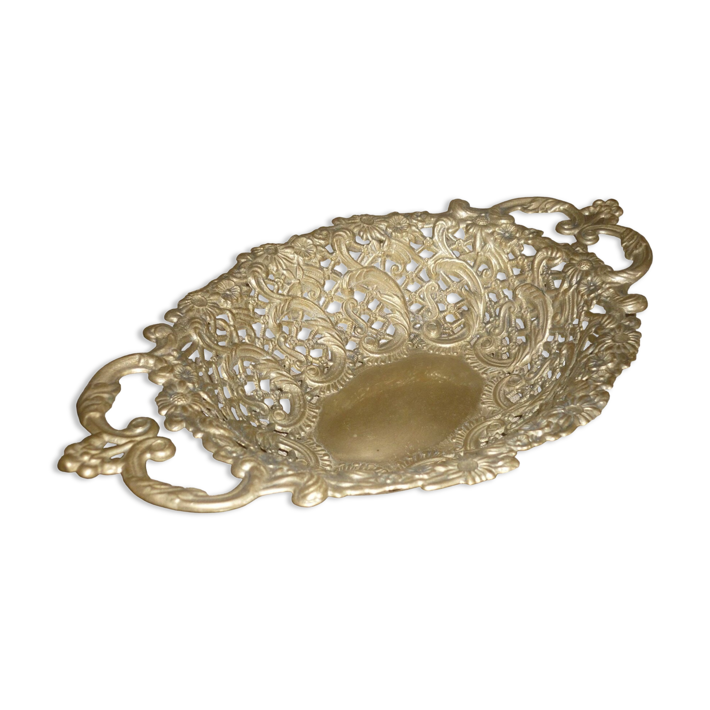 Fruit basket, bread basket with matt gilded bronze handles