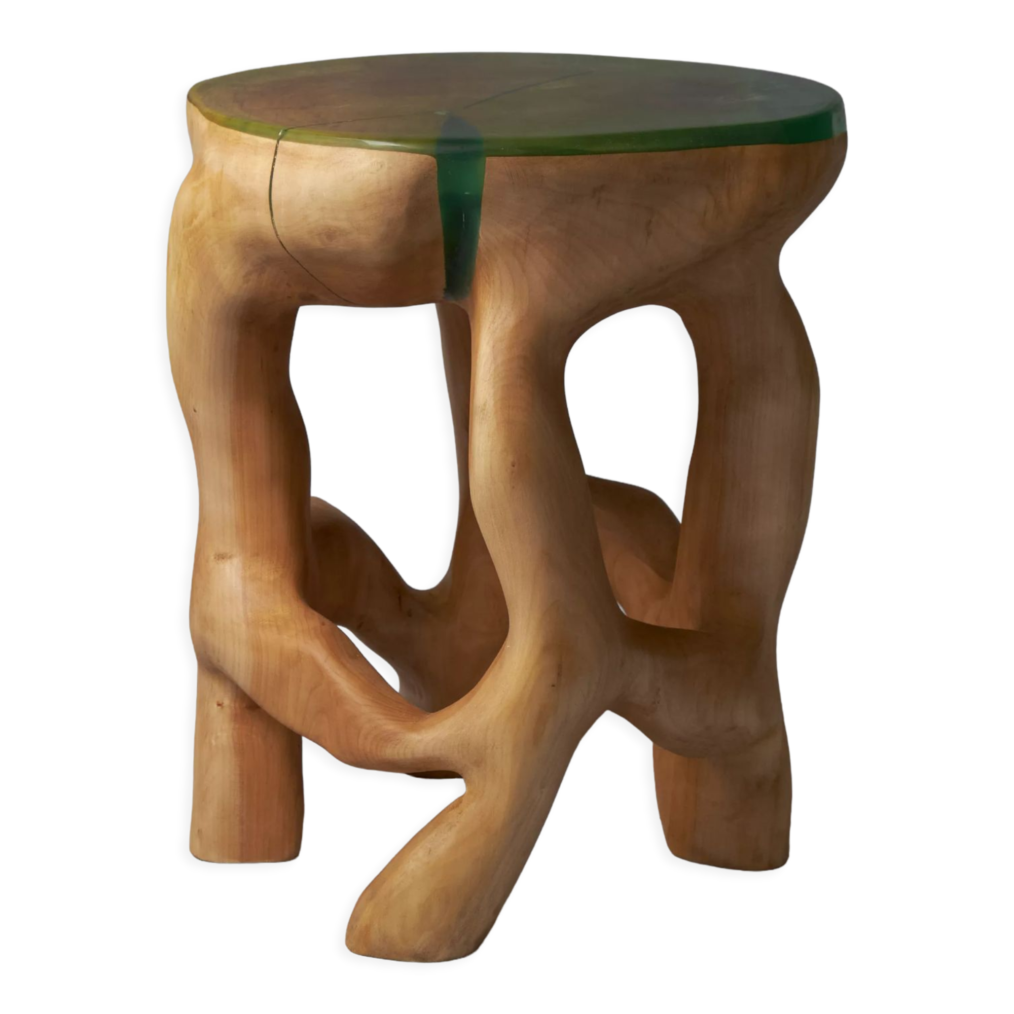 Tabouret sculpté unique à partir d'une seule pièce de bois