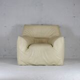 Leather armchair and cream-coloured foam, France , circa 1970
