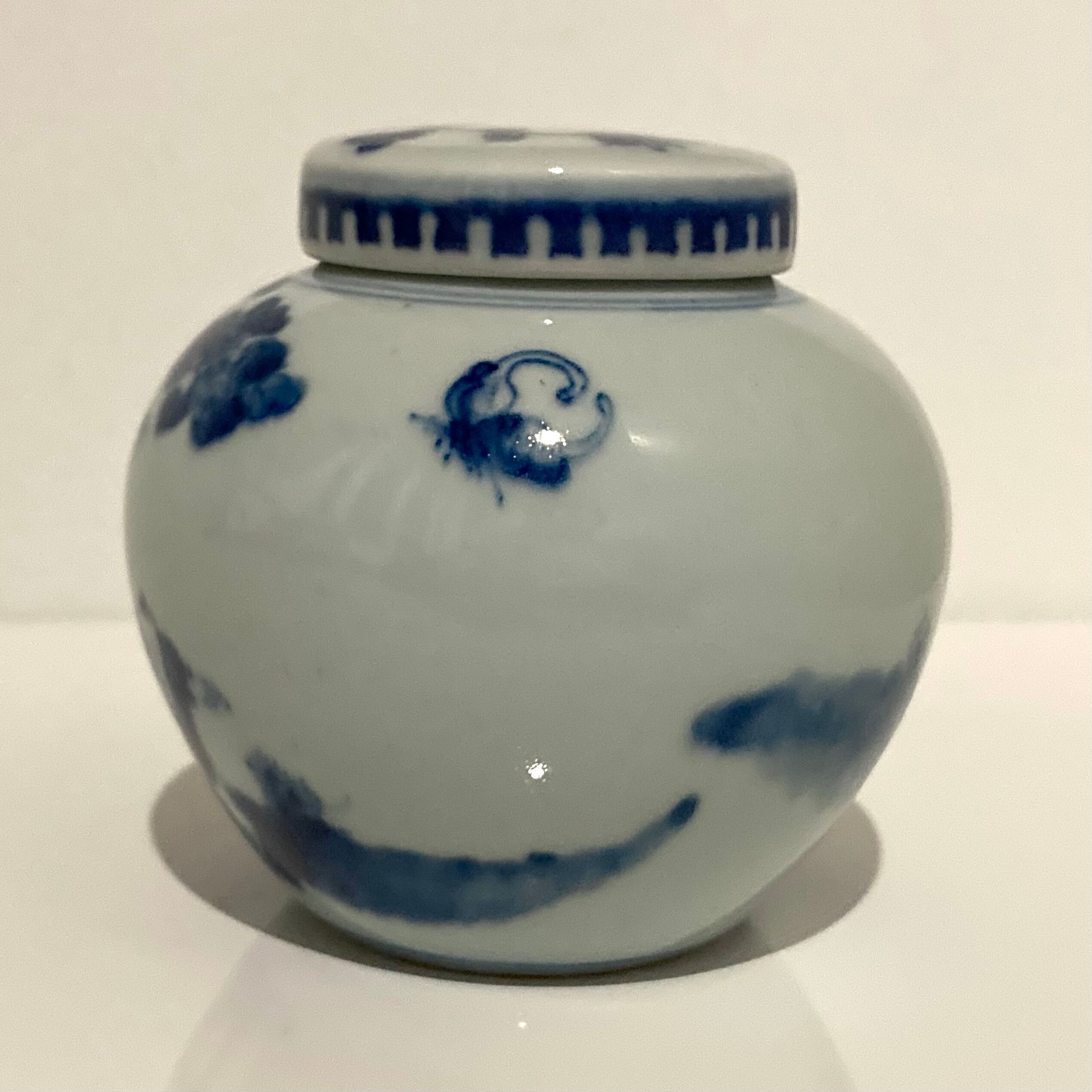 Chinese covered jar in blue white porcelain