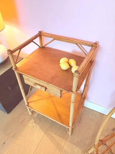 Vintage rattan bedside table "Balthazar"