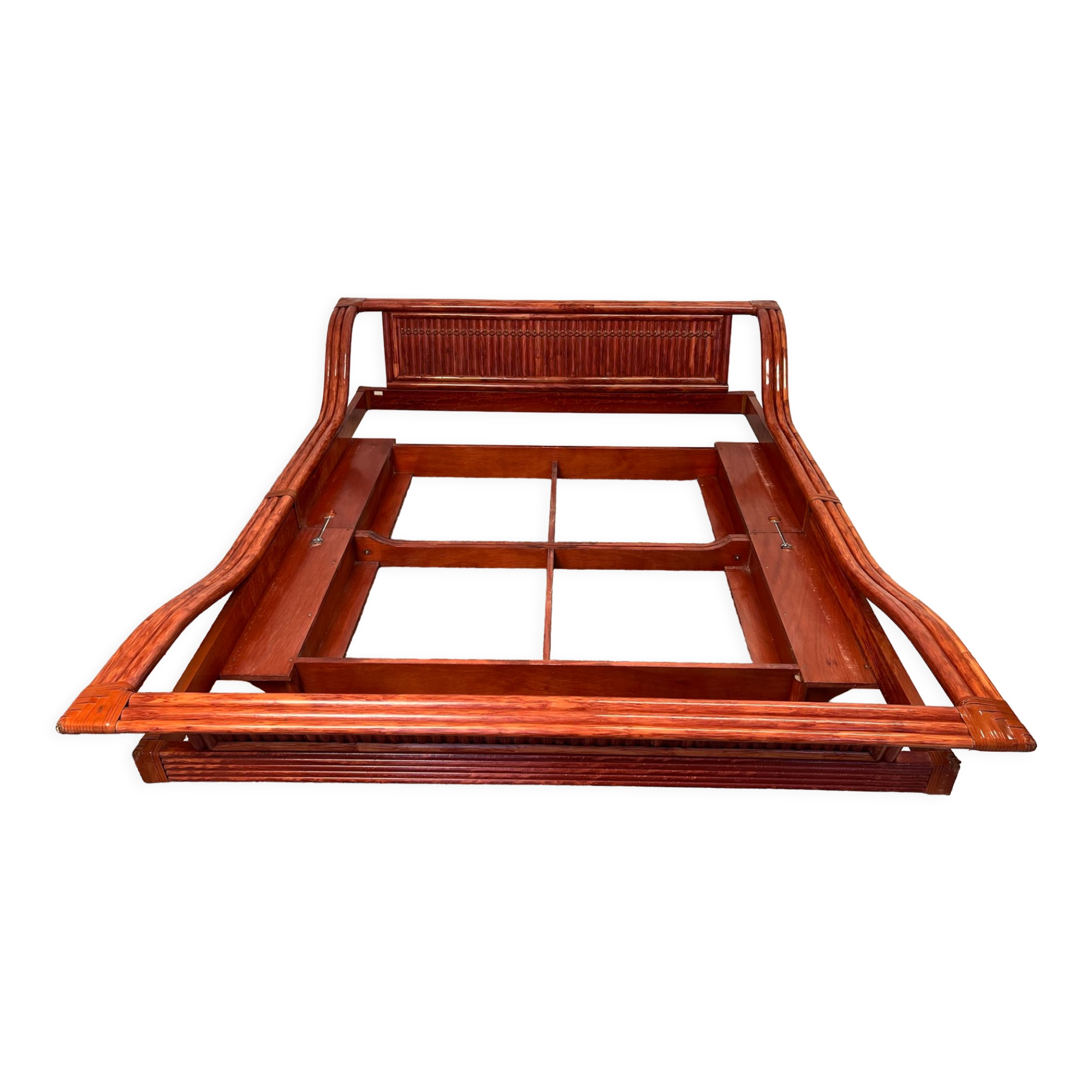 Wicker boat shaped bed by Maugrion 60s -70s