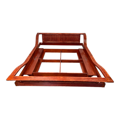 Lit à forme bateau   en osier par Maugrion années 60 -70