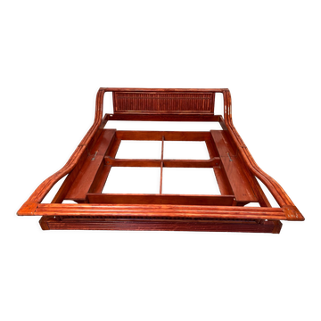 Lit à forme bateau   en osier par Maugrion années 60 -70