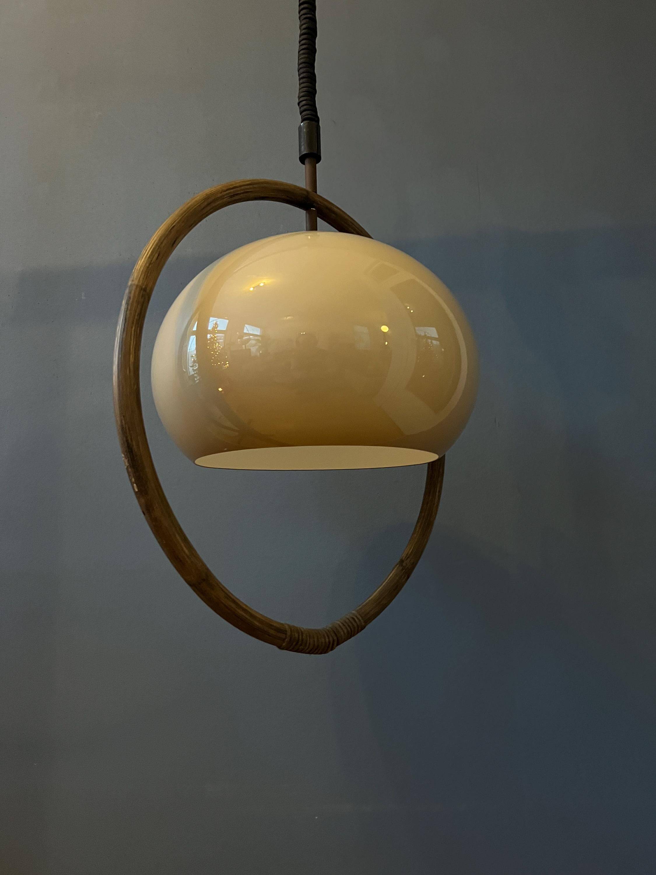 Space Age mushroom pendant light in bamboo Dijkstra Mid Century