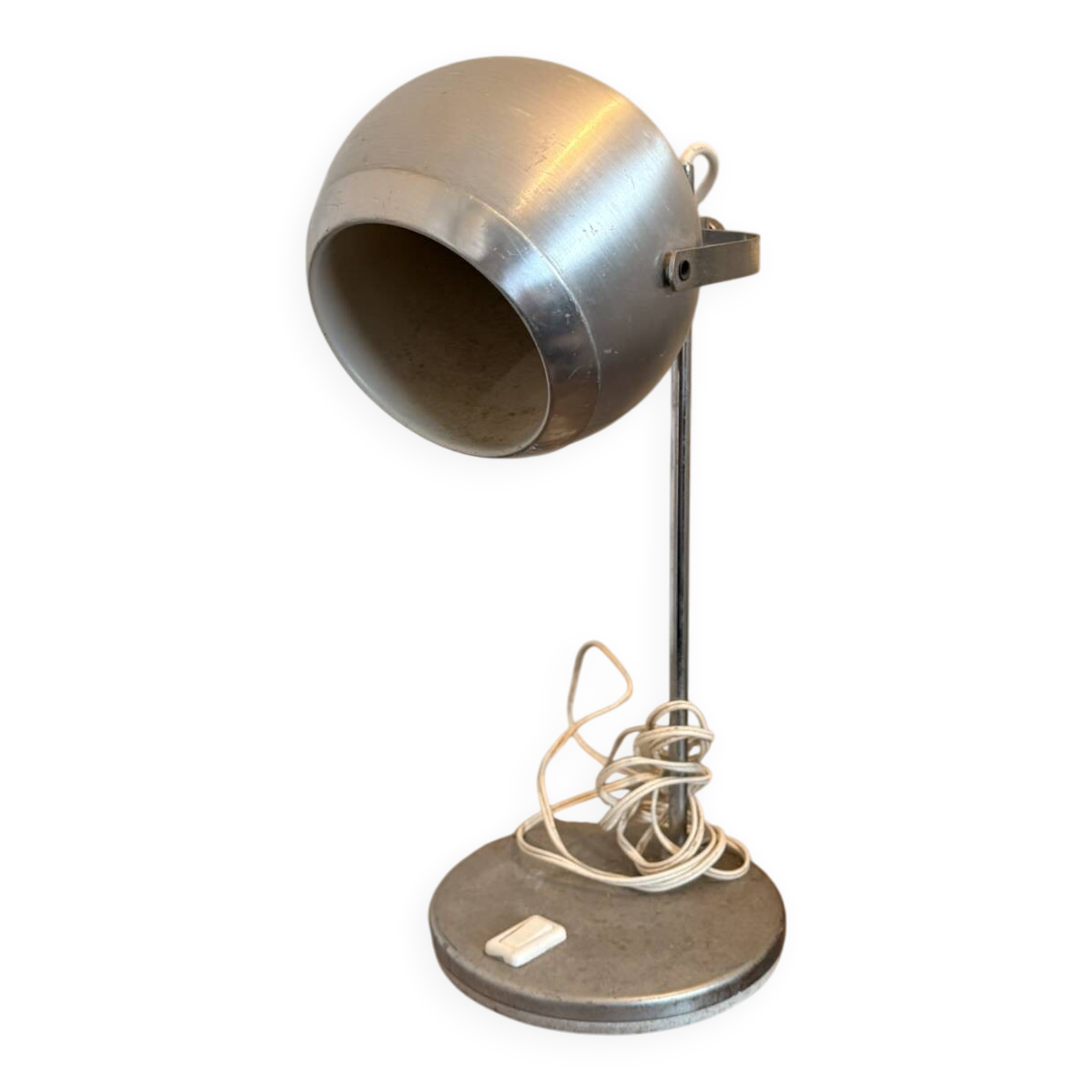 Old Vintage Retro Industrial Silver Metal Eyeball Lamp