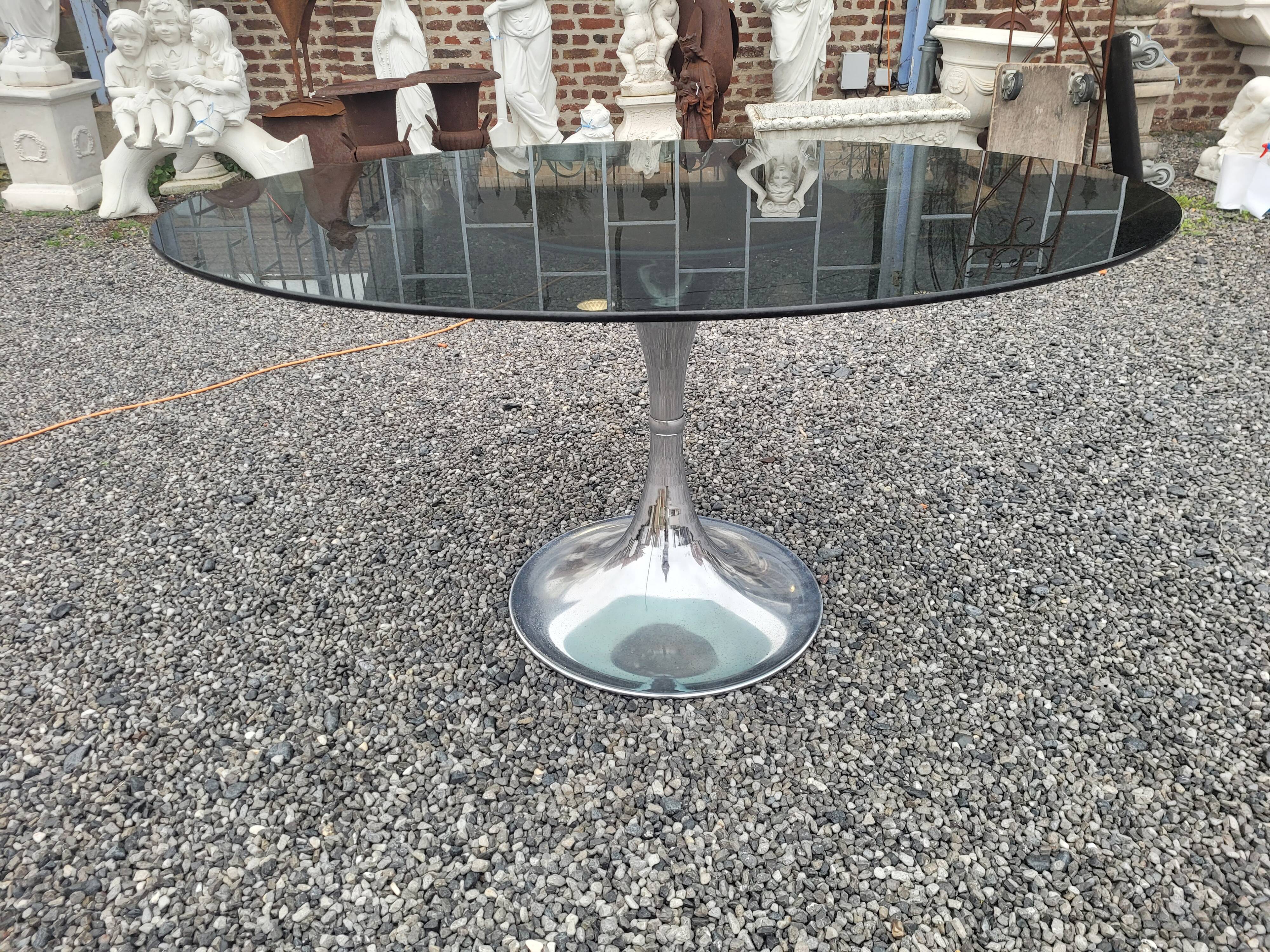 Table foot tulip smoked glass of the 70s by Gastone Rinaldi