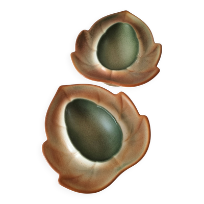 Duo de coupelles biomorphiques Salins France vert mousse, années 50