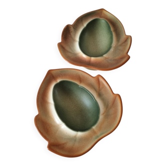 Two biomorphic bowls Salins France moss green 1950s