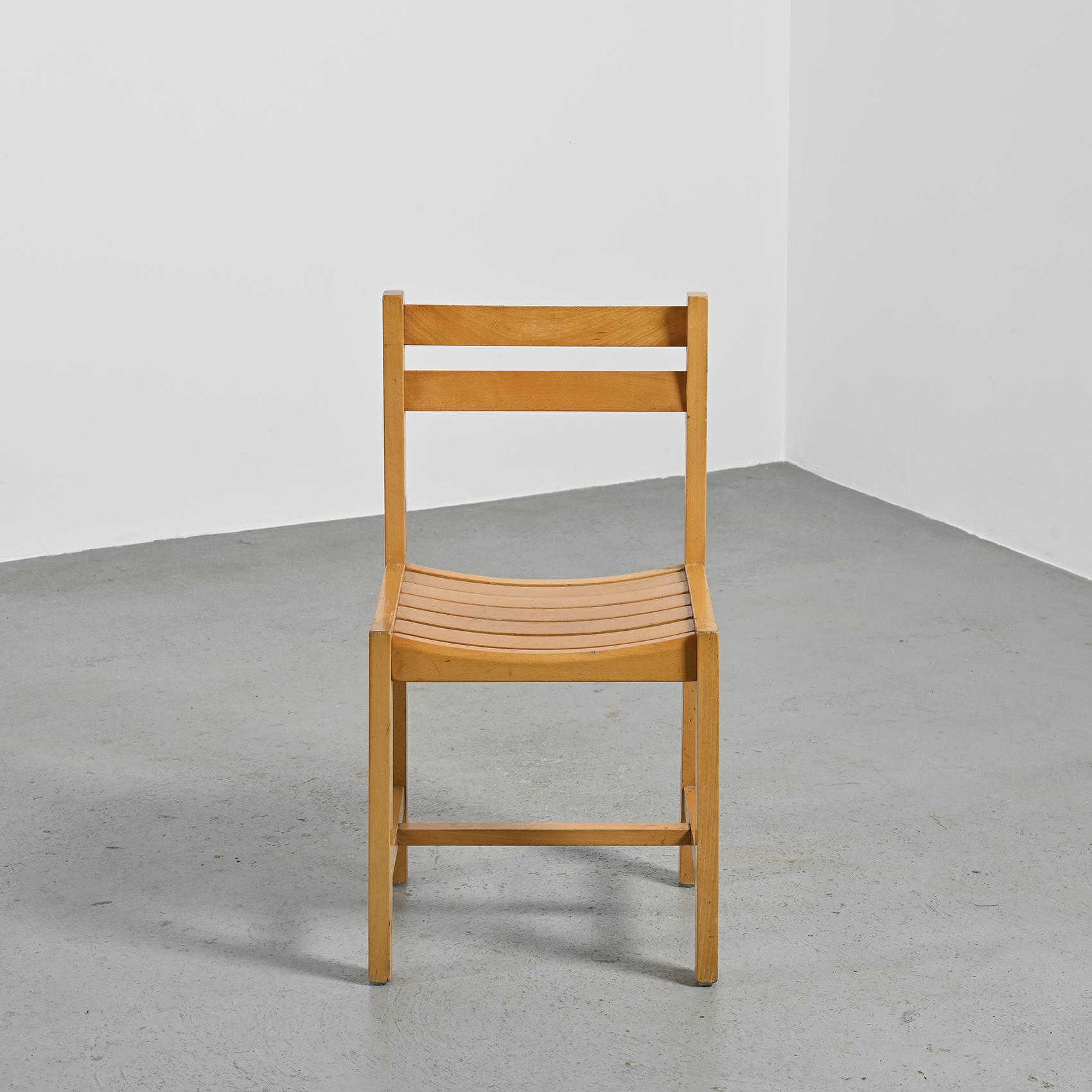 André Sornay, set of six beechwood chairs, France 1960