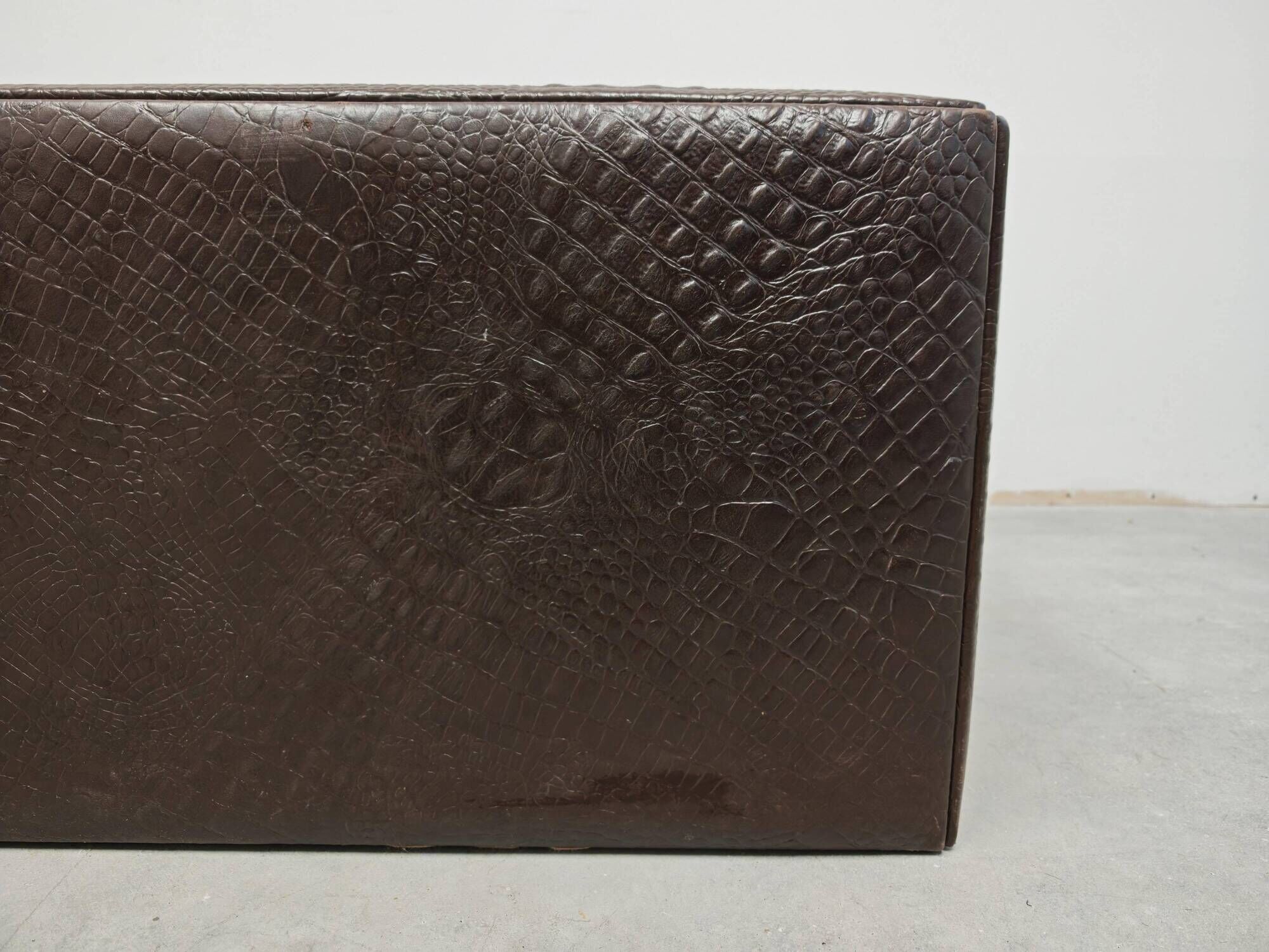 Crocodile-printed leather coffee table or ottoman, attributed to Fendi Casa.
