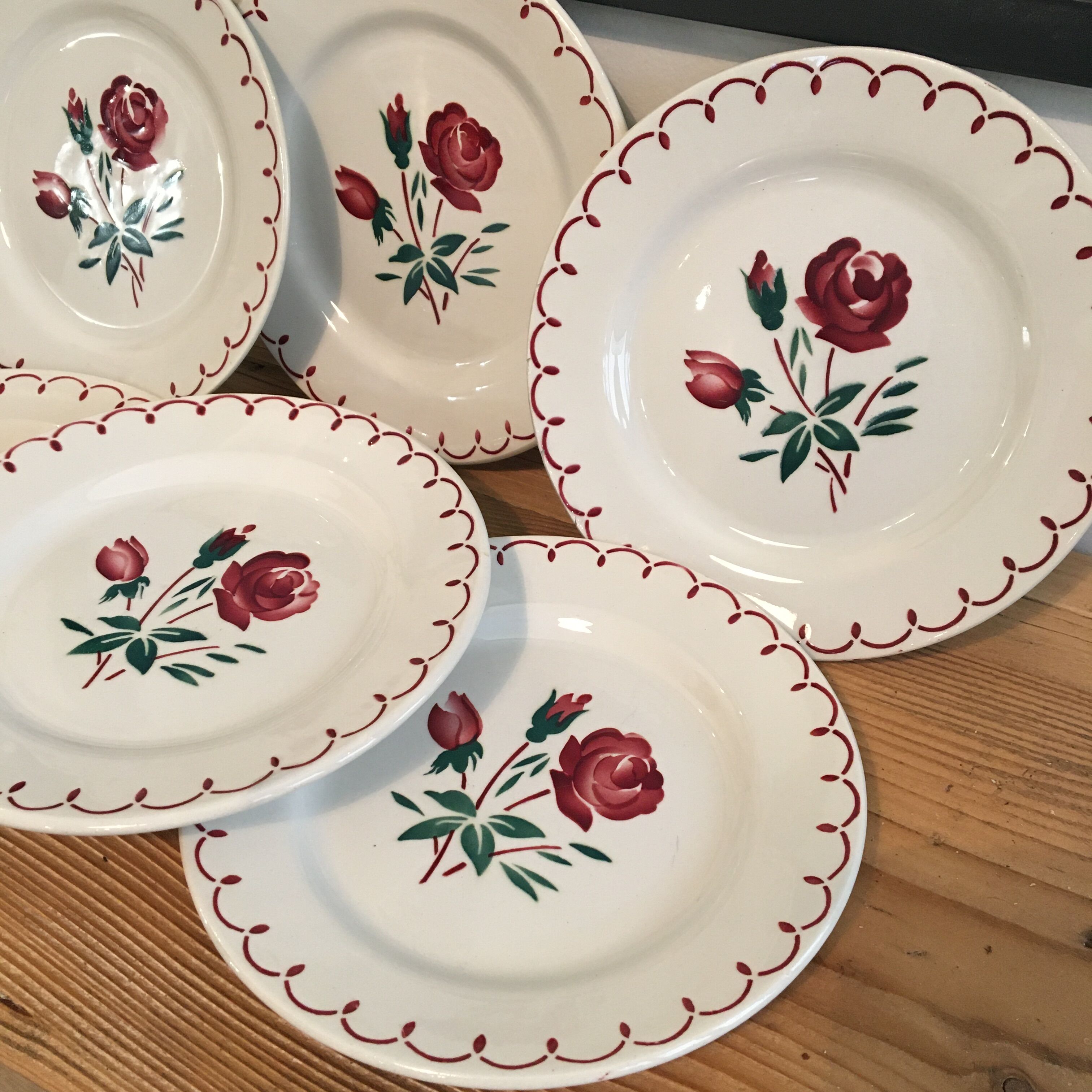 set of 6 plates dessert Badonviller Rose motif