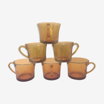 Set de 6 tasses à café vintage en verre moulé 1970