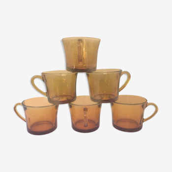 Set of 6 vintage coffee cups in moulded glass 1970