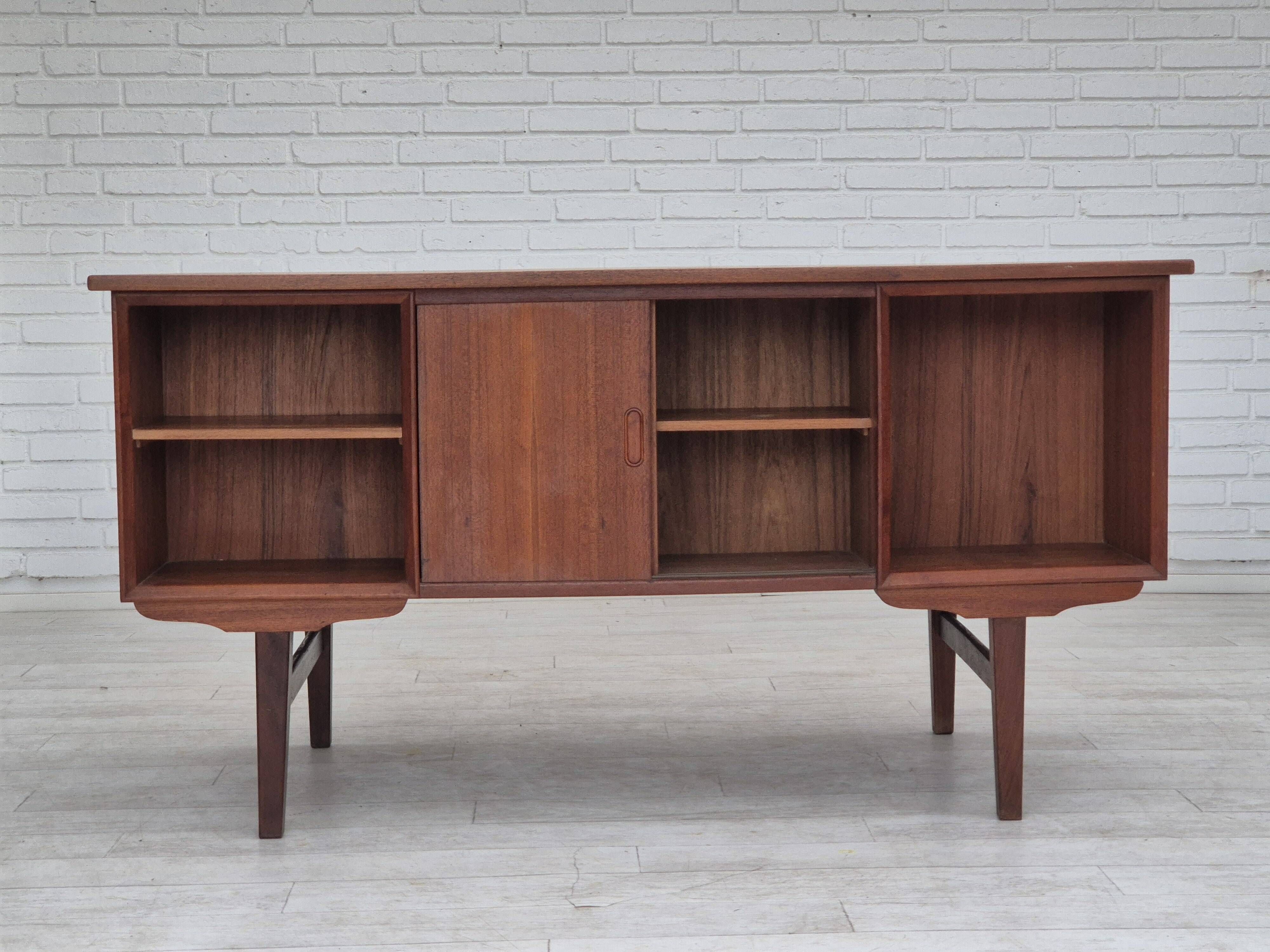1960s, Danish double-sided, free standing desk, original condition, teak wood, drawers, sliding door