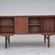 1960s, Danish double-sided, free standing desk, original condition, teak wood, drawers, sliding door