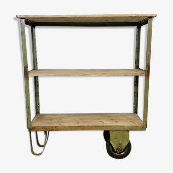 Green industrial shelf with wheels, 1960s