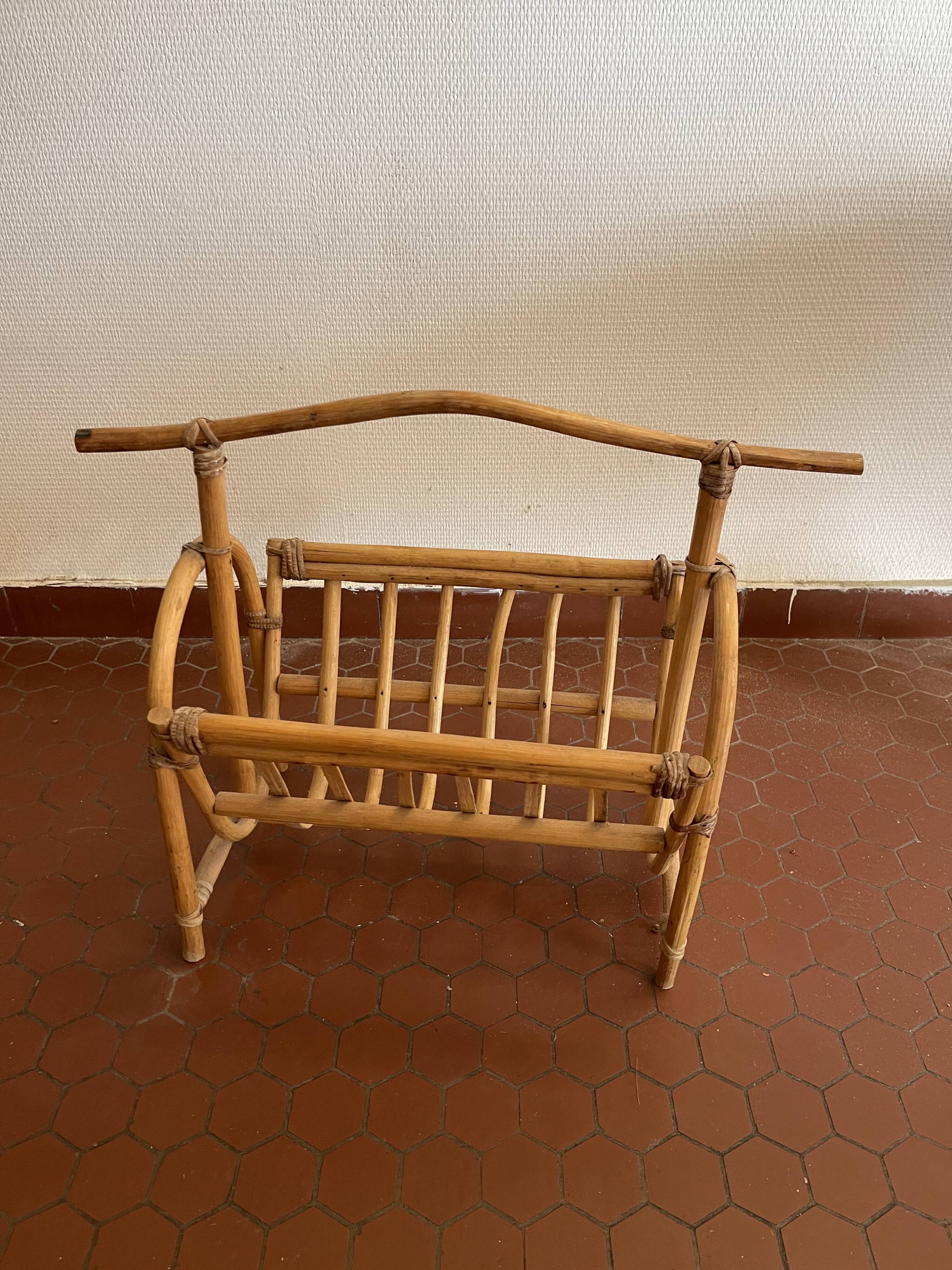 Vintage rattan magazine holder