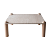 Square bass table in travertine and solid wood - 70s