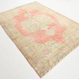 6x9 Soft Beige & Red Geometric Vintage Rug, 181x260 Cm
