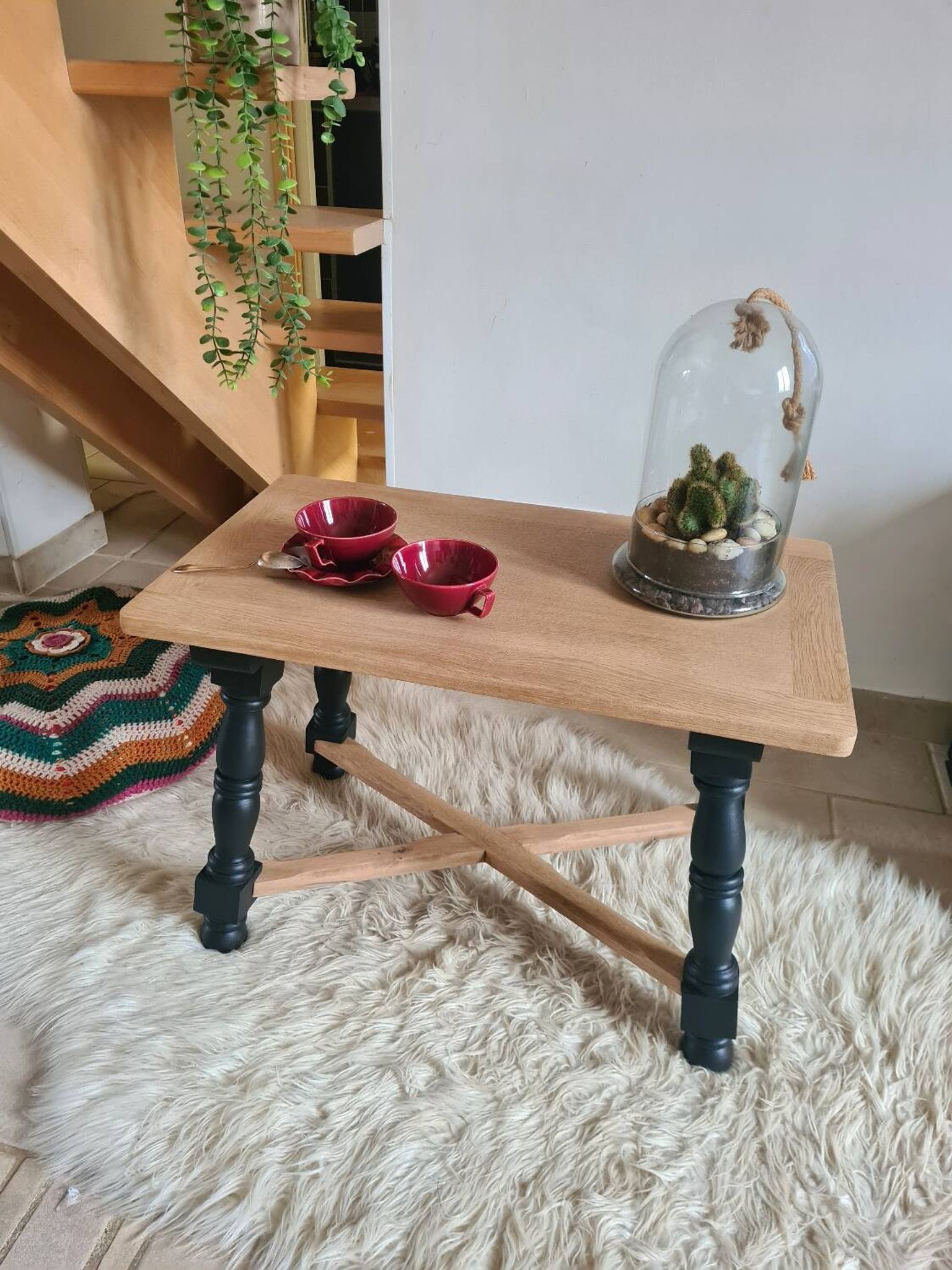 Vintage coffee table in raw oak and black