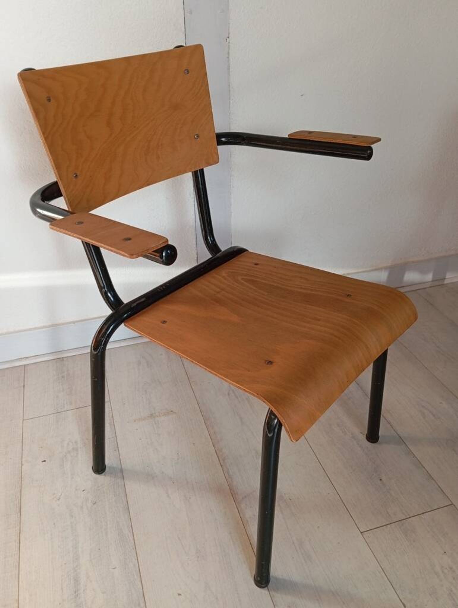 Pair of tubular metal armchairs 1954