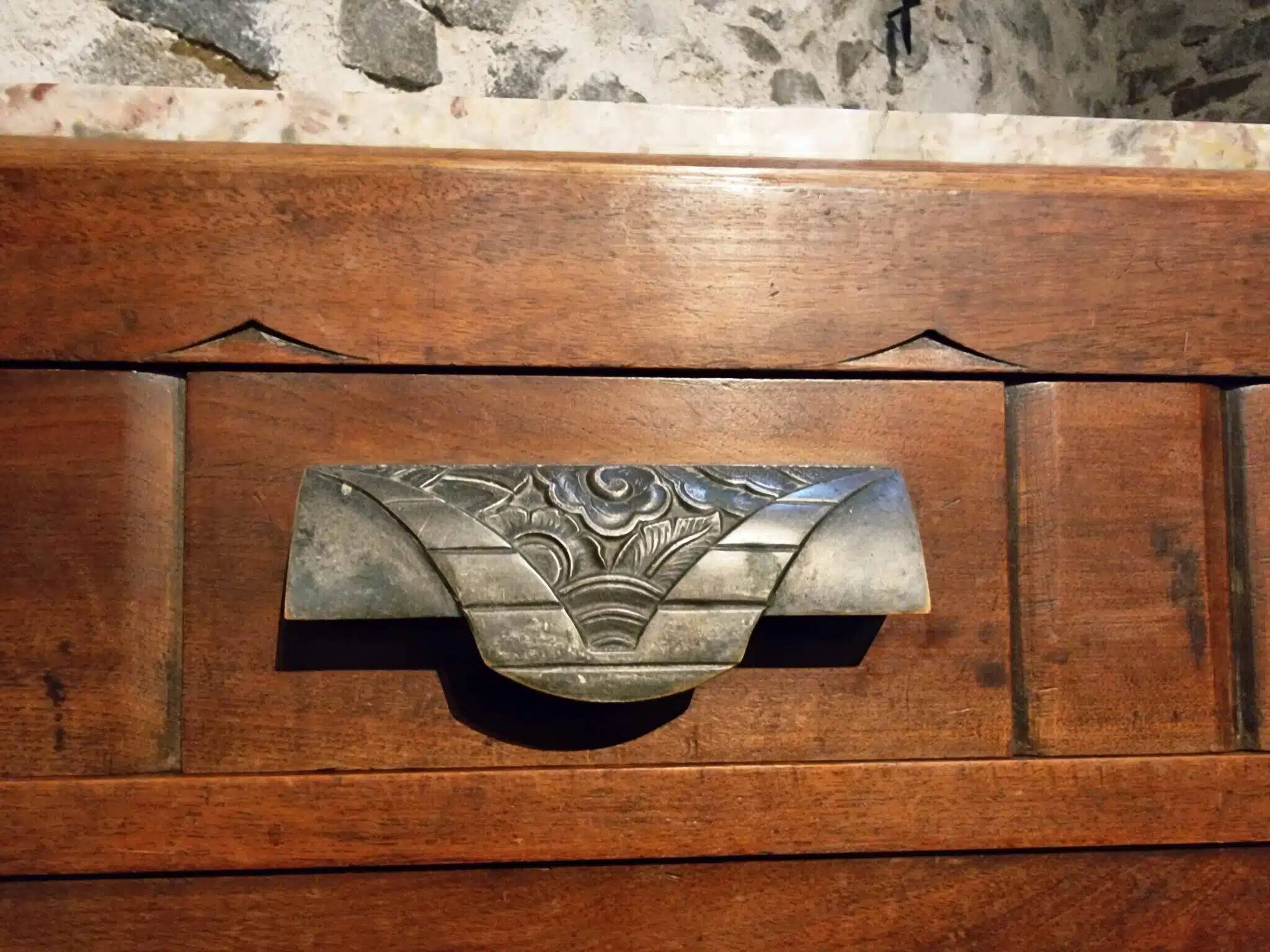 French Art Deco walnut sideboard with marble top (1920s)