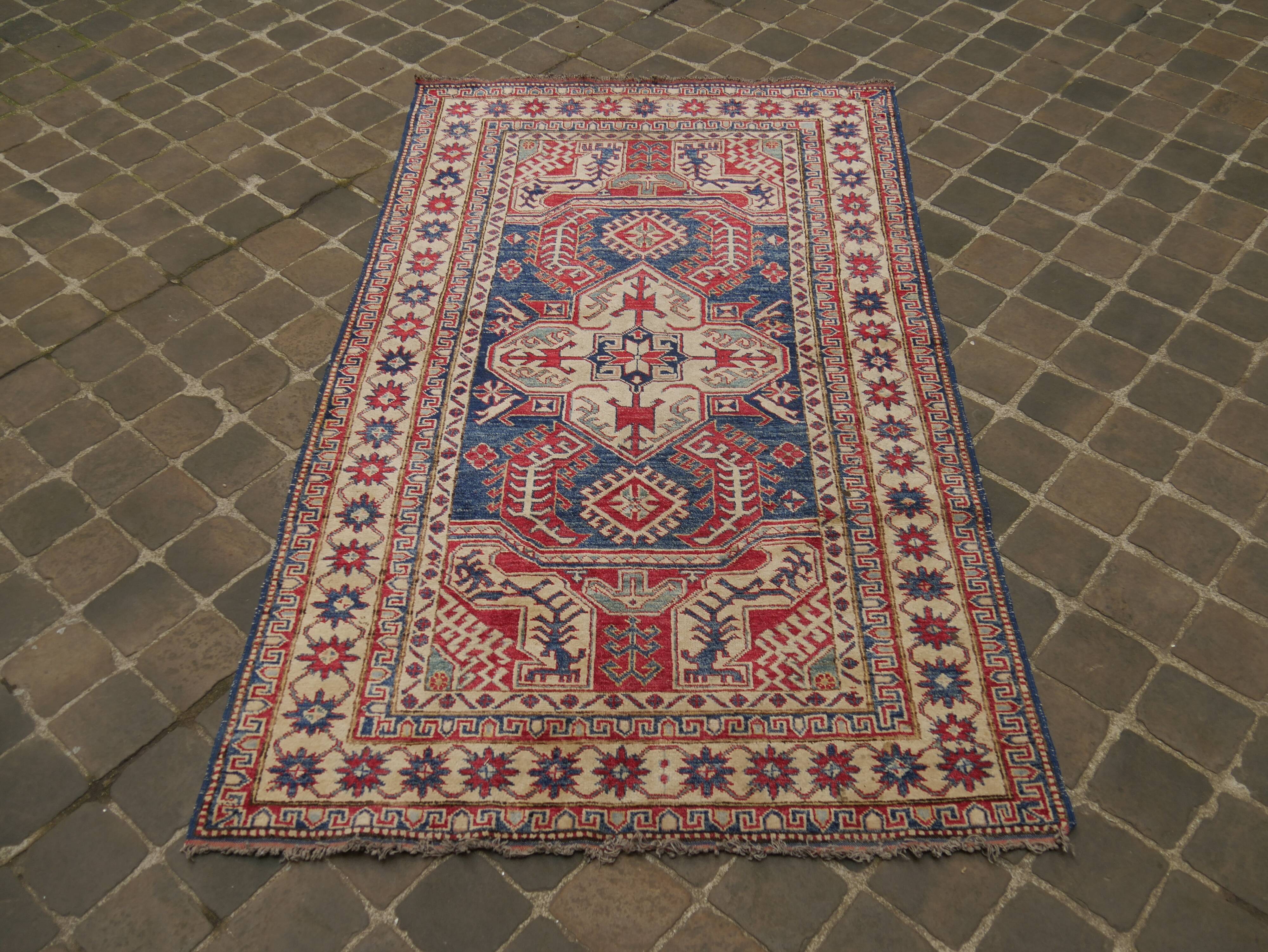 Tapis d'orient kazak caucasien bleu 230x187cm
