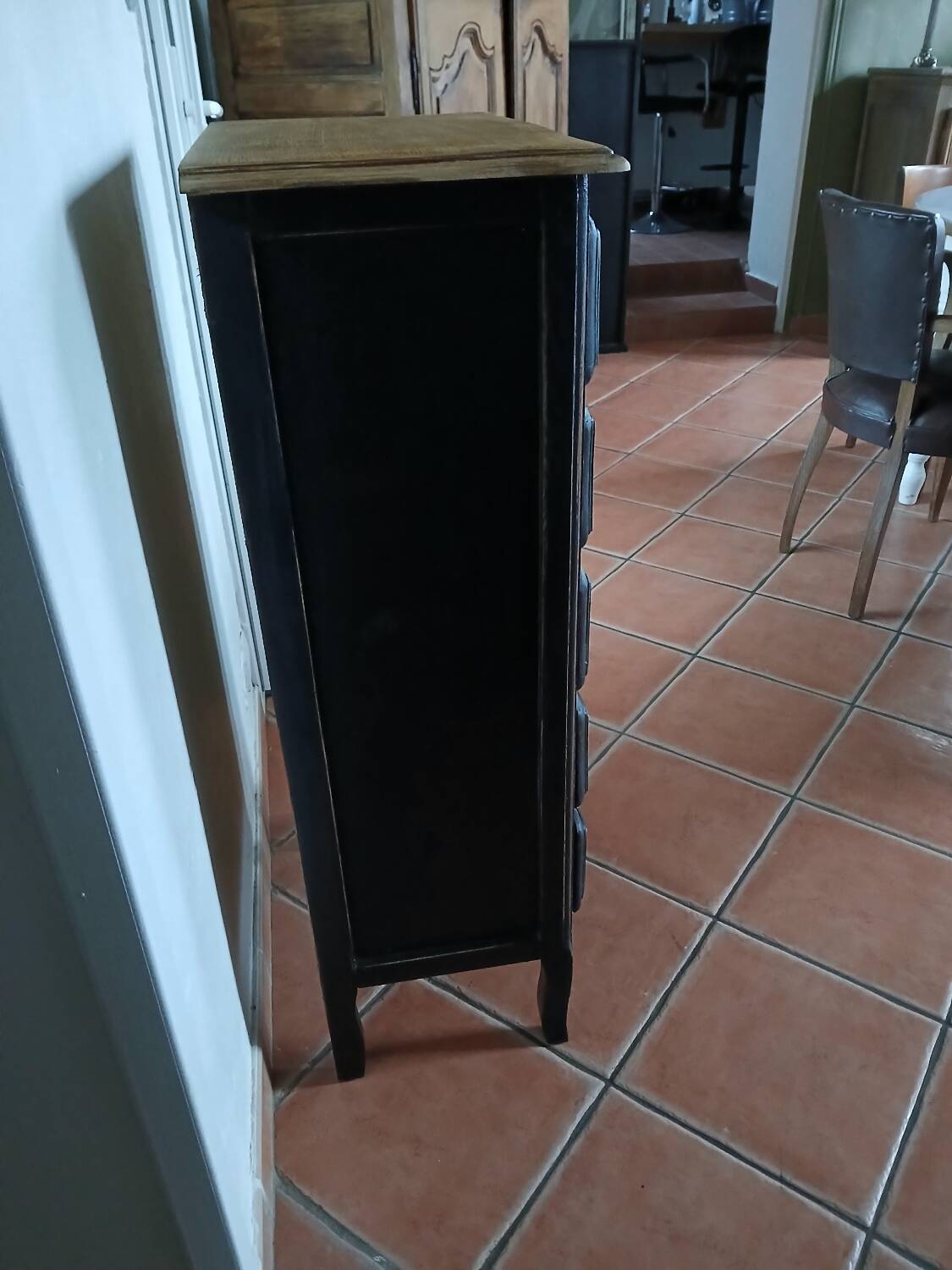 Black painted wooden chest of drawers