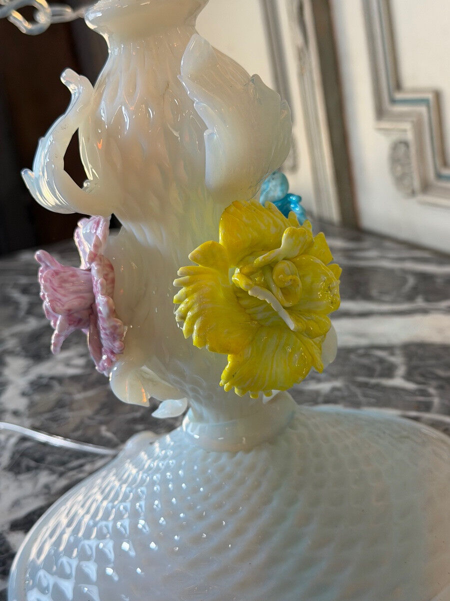 Multicoloured Venetian glass girandole from Murano with a dominant opaline blue, circa 1930.