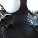 Pair of globe wall lamps in white opaline and chrome/vintage metal 70s