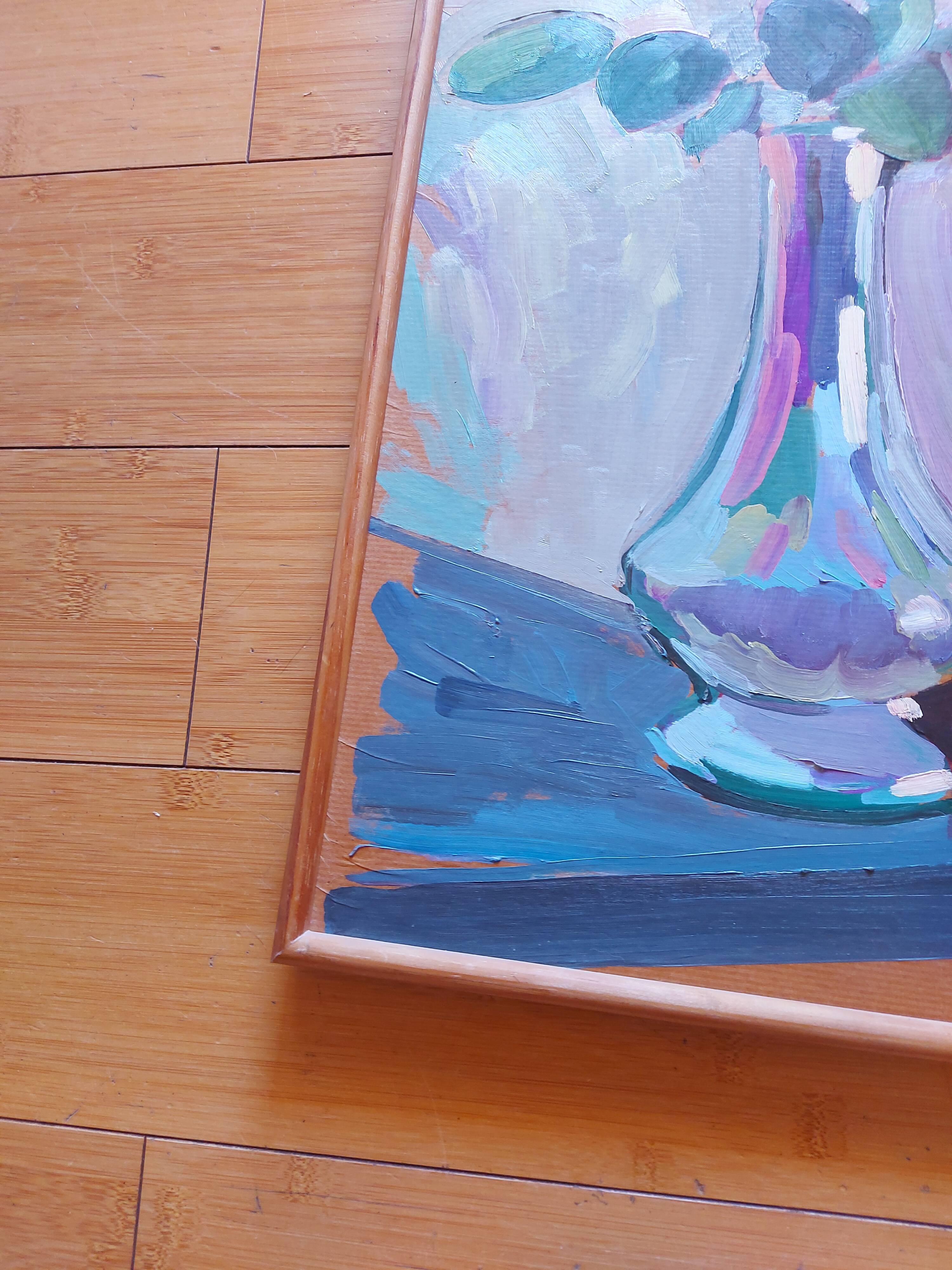 Painting, oil on wood, bouquet of flowers signed Pascal Louvet