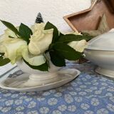 Antique porcelain gravy boat with bamboo motif