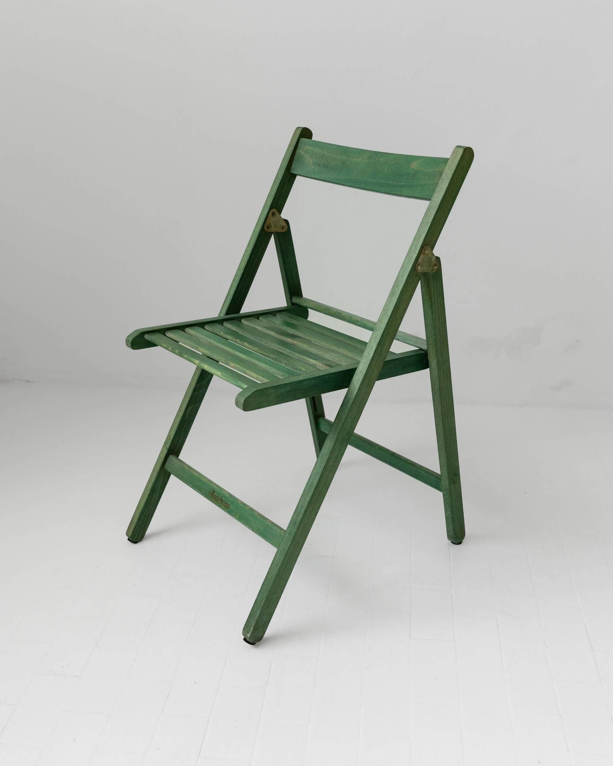 Chaise pliante vintage en bois des années 1970, par Realpina Italie, finition verte
